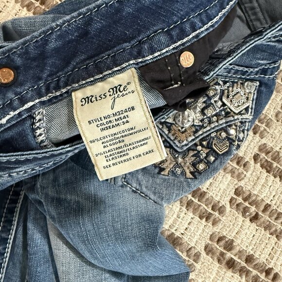 Y2K Miss Me Chloe Boot Cut Jeans Sz 30 Rhinestone Embellished Bling Back Pockets - Picture 5 of 12